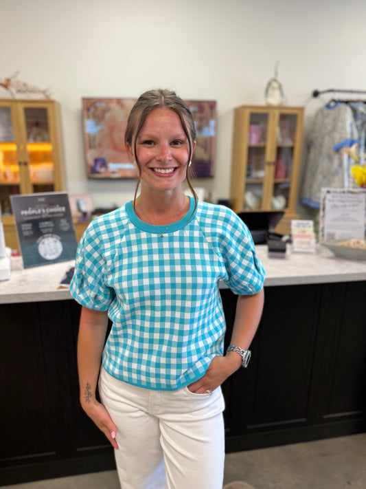 The Gingham Ocean Mist Top