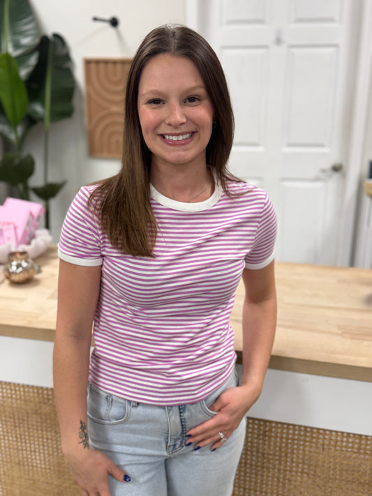 The Candy Stripped T-shirt -Bright Mauve