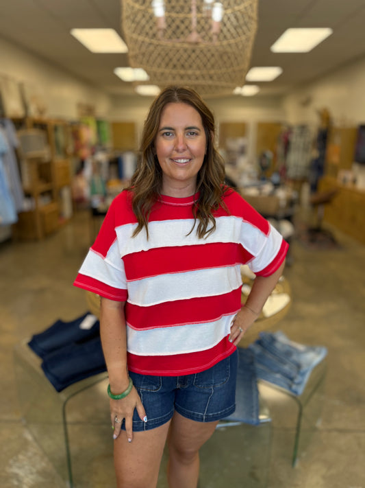 French Terry Striped Top Ruby