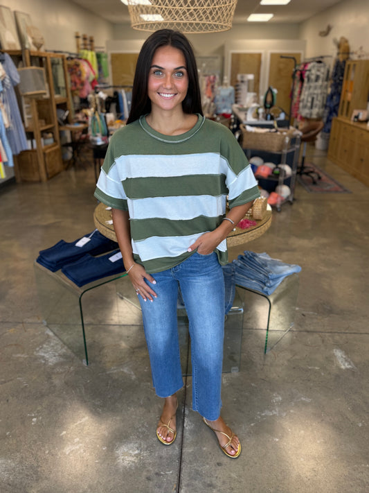 French Terry Striped Top Olive