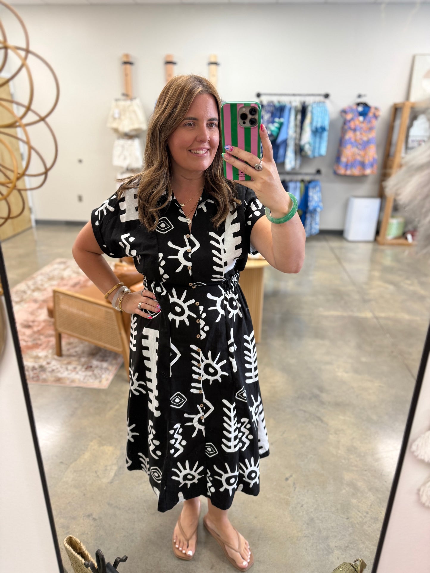 The Native Print Button Down Dress