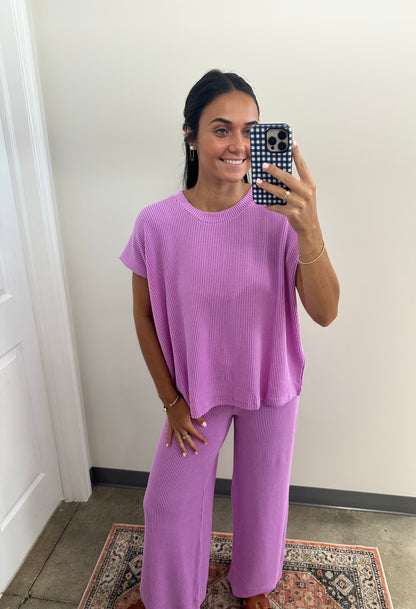 Raised Rib Relaxed Top & Pants Set Spring Violet