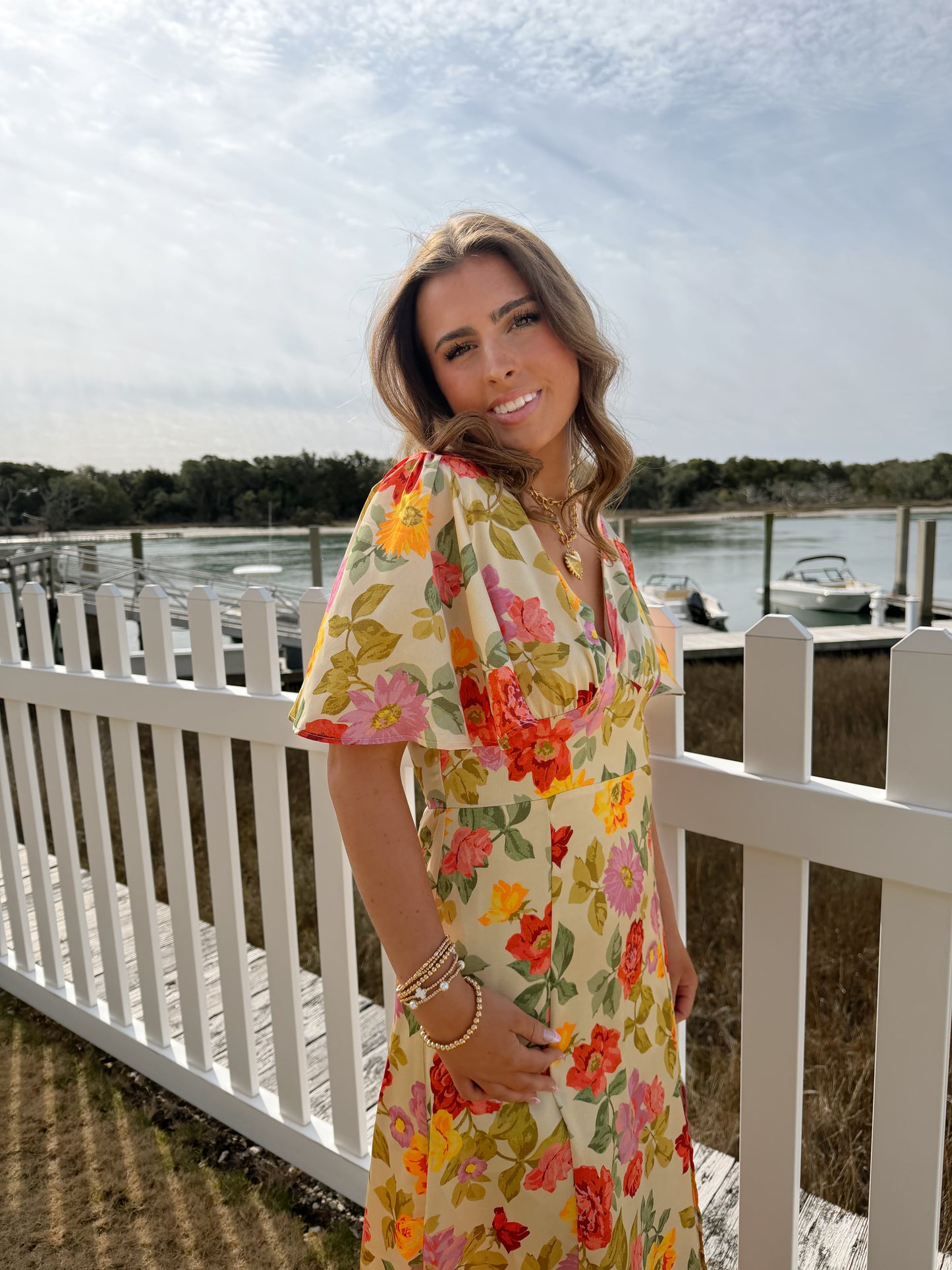 Gift of Love Flutter Sleeve Plunging Maxi Dress