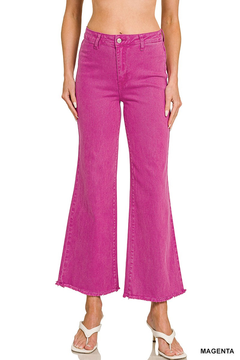 Acid Washed Cutoff Wide Pants Magenta