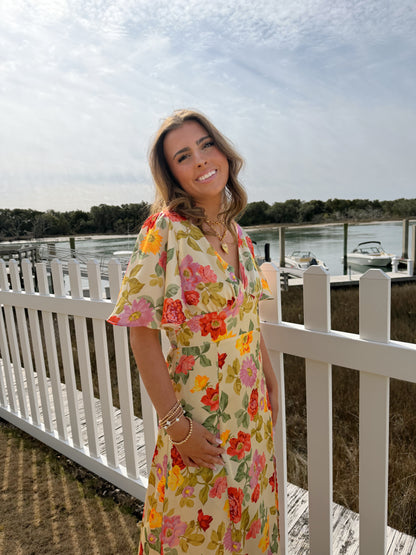 Gift of Love Flutter Sleeve Plunging Maxi Dress