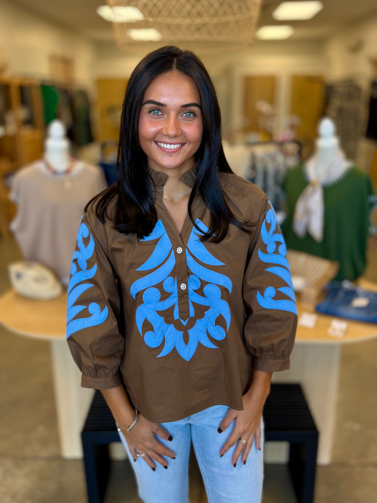 The Wynonna Flare Blouse-Brown