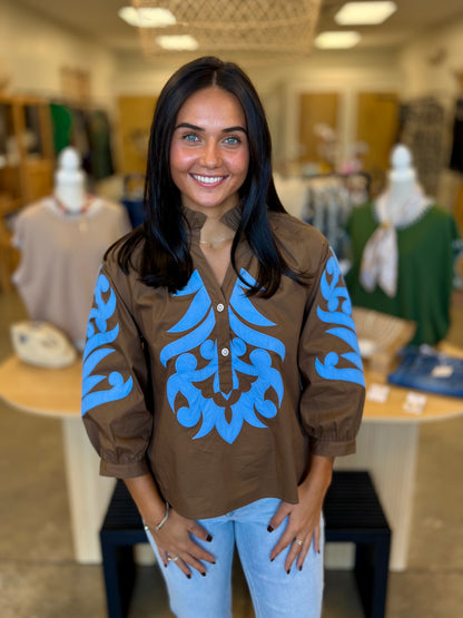 The Wynonna Flare Blouse-Brown