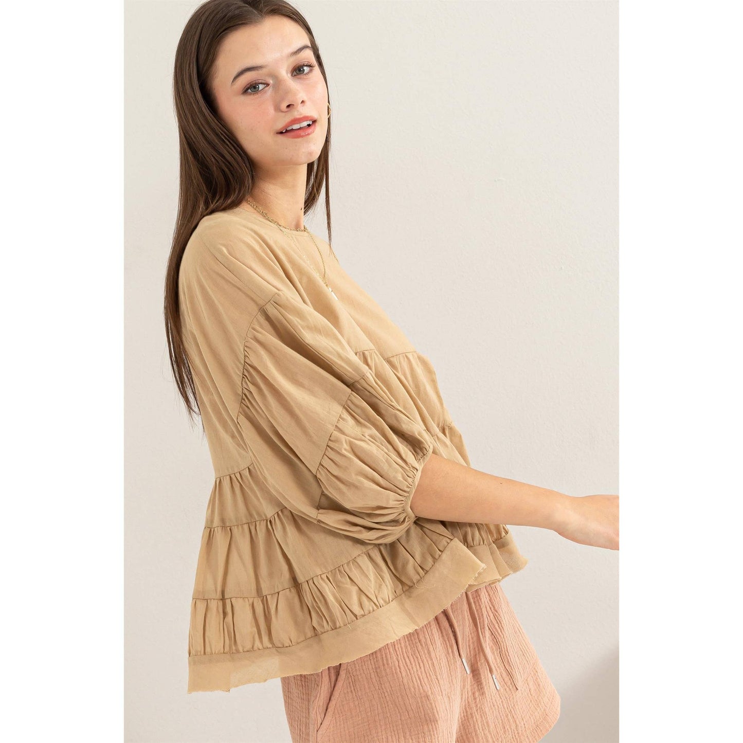 Pure Love Babydoll Blouse Tan