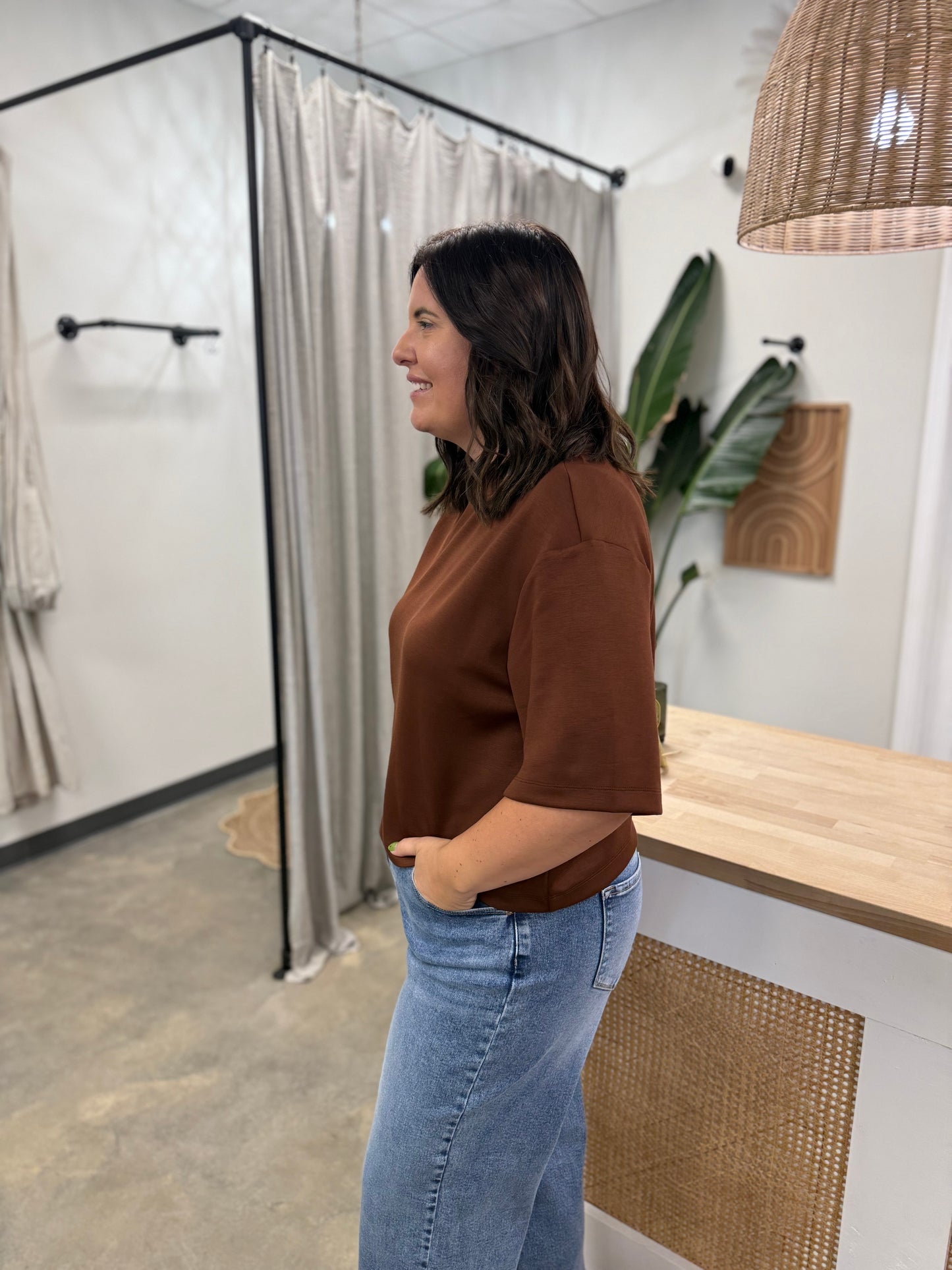 Scuba Drop Shoulder Everyday Basic Top Brown