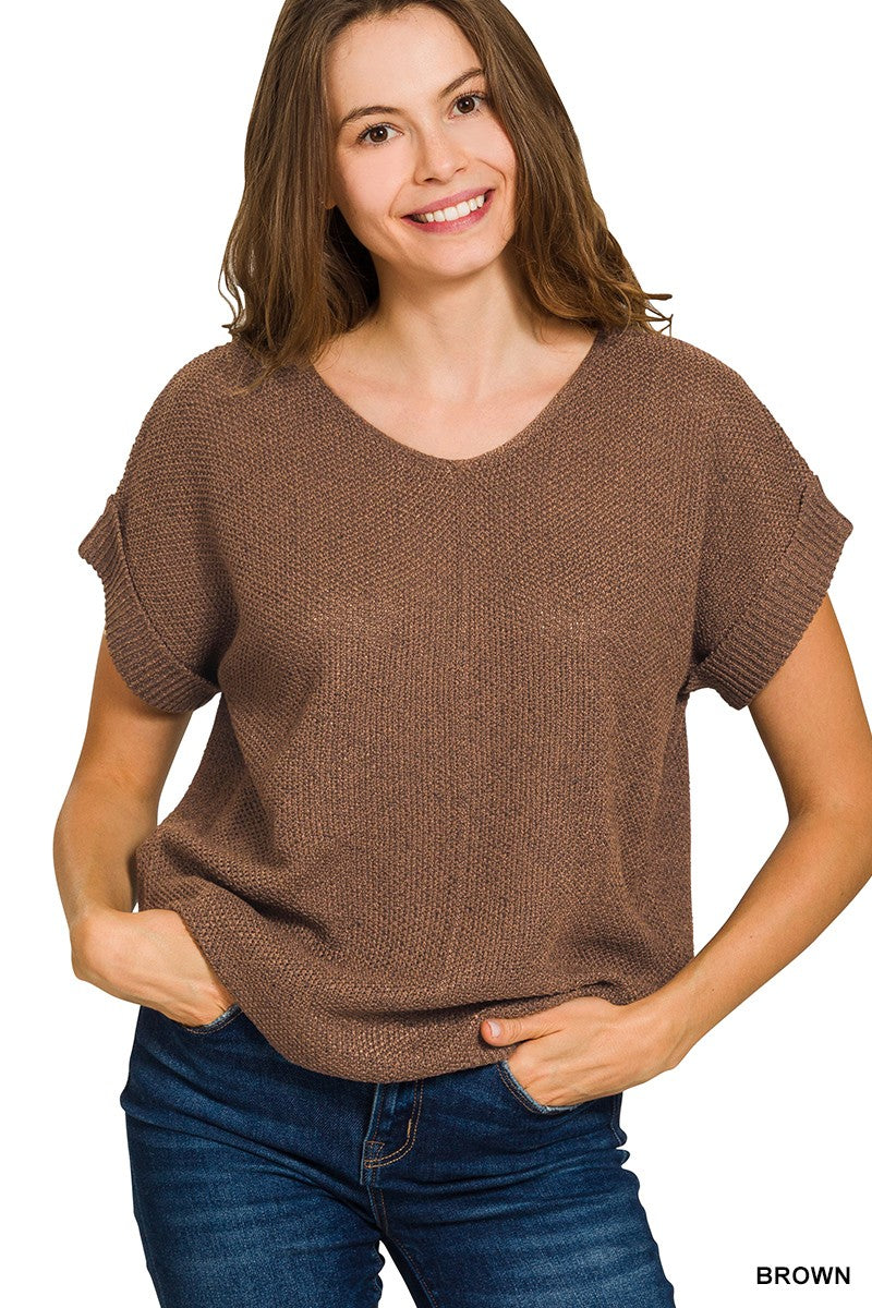 The Brinley Short Sleeve Sweater Brown