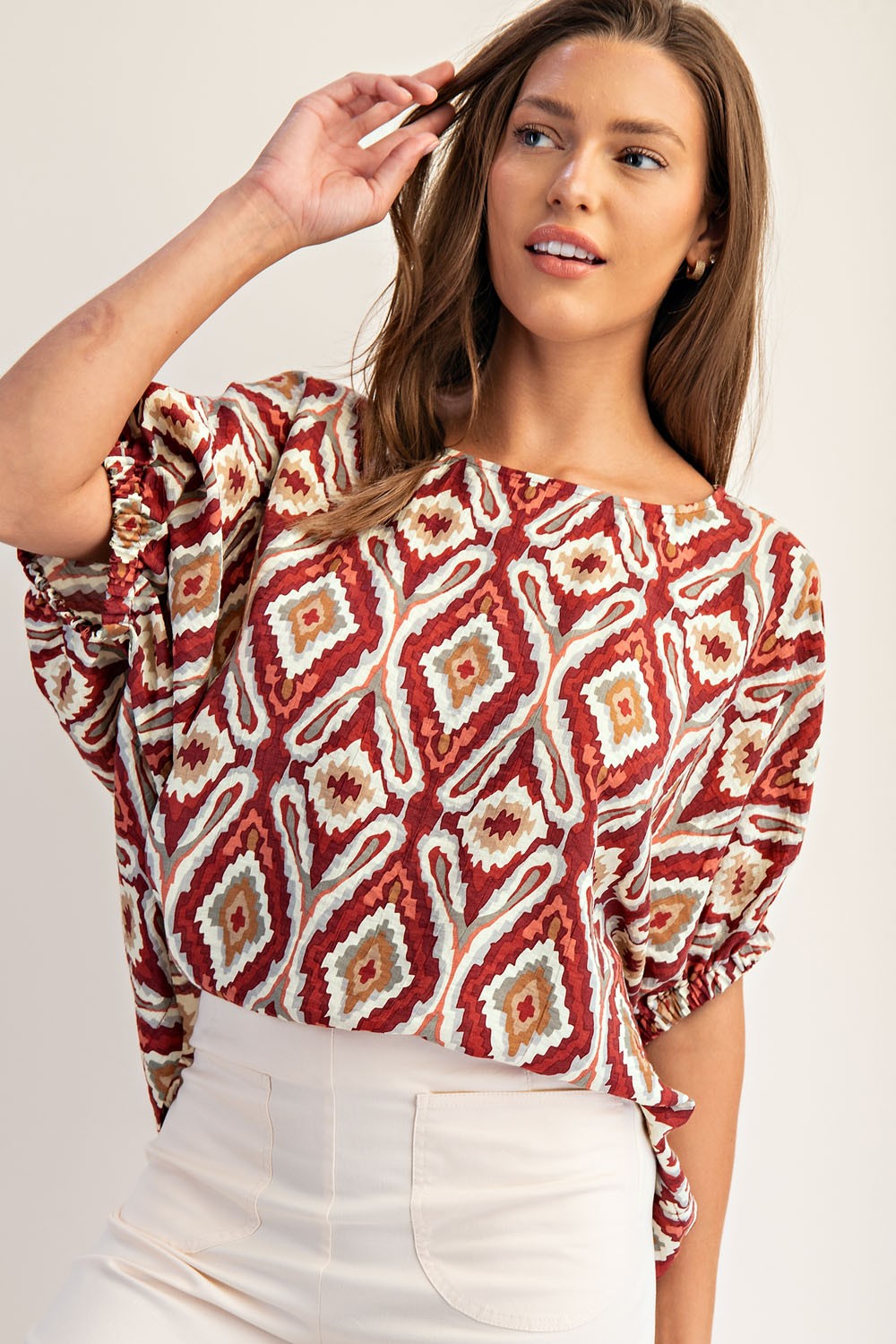 The Monica Blouse Crimson & Mocha