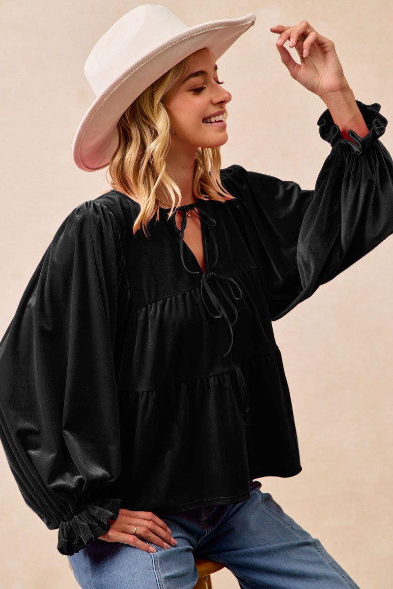 Christmas Velvet Noelle Top Black