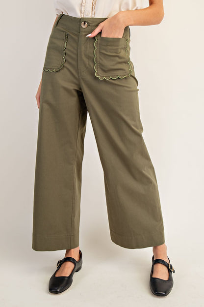 Pocket Full of Posies Cropped Jean Olive