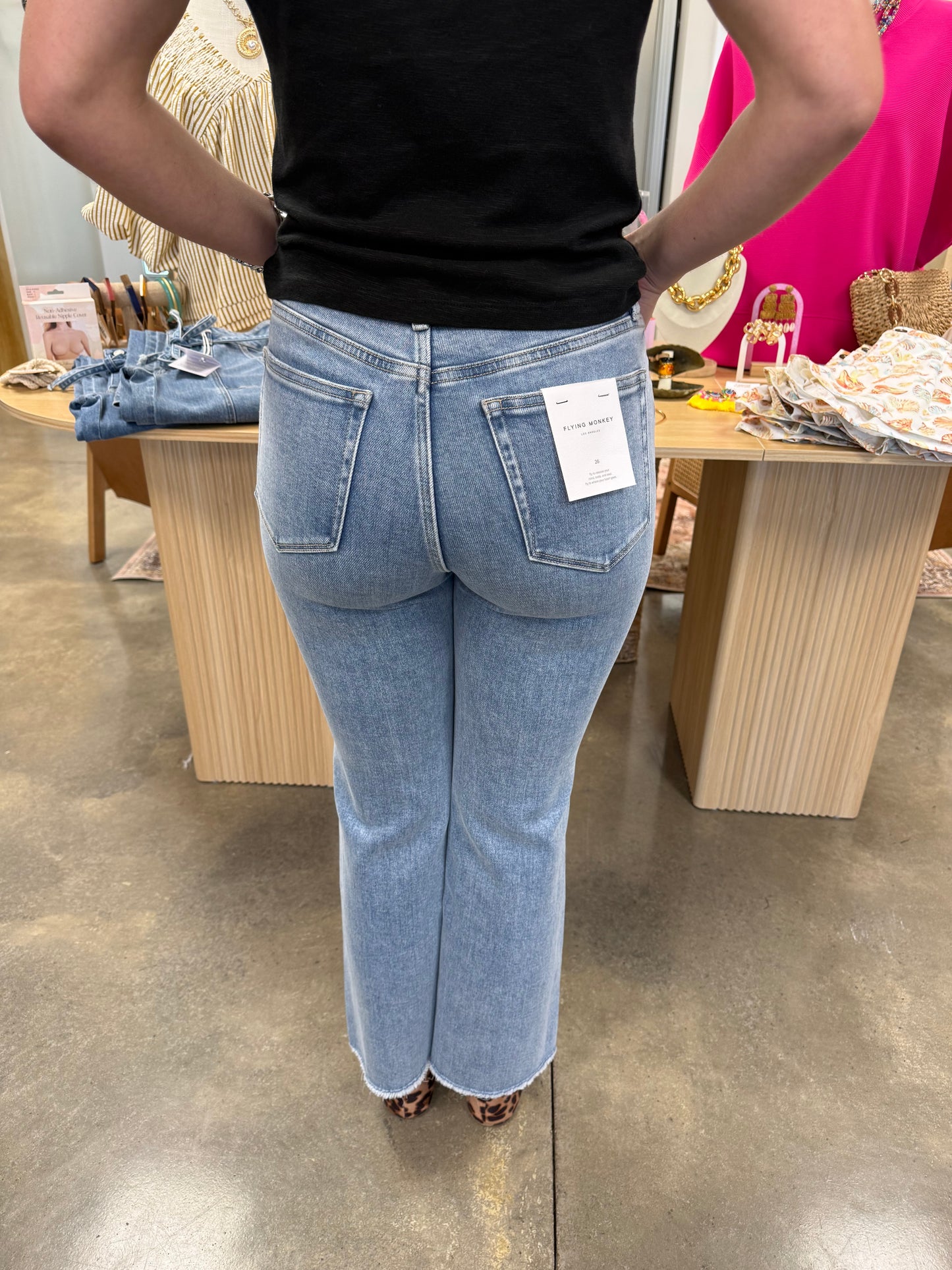 High Rise Raw Hem Kick Flare Jeans