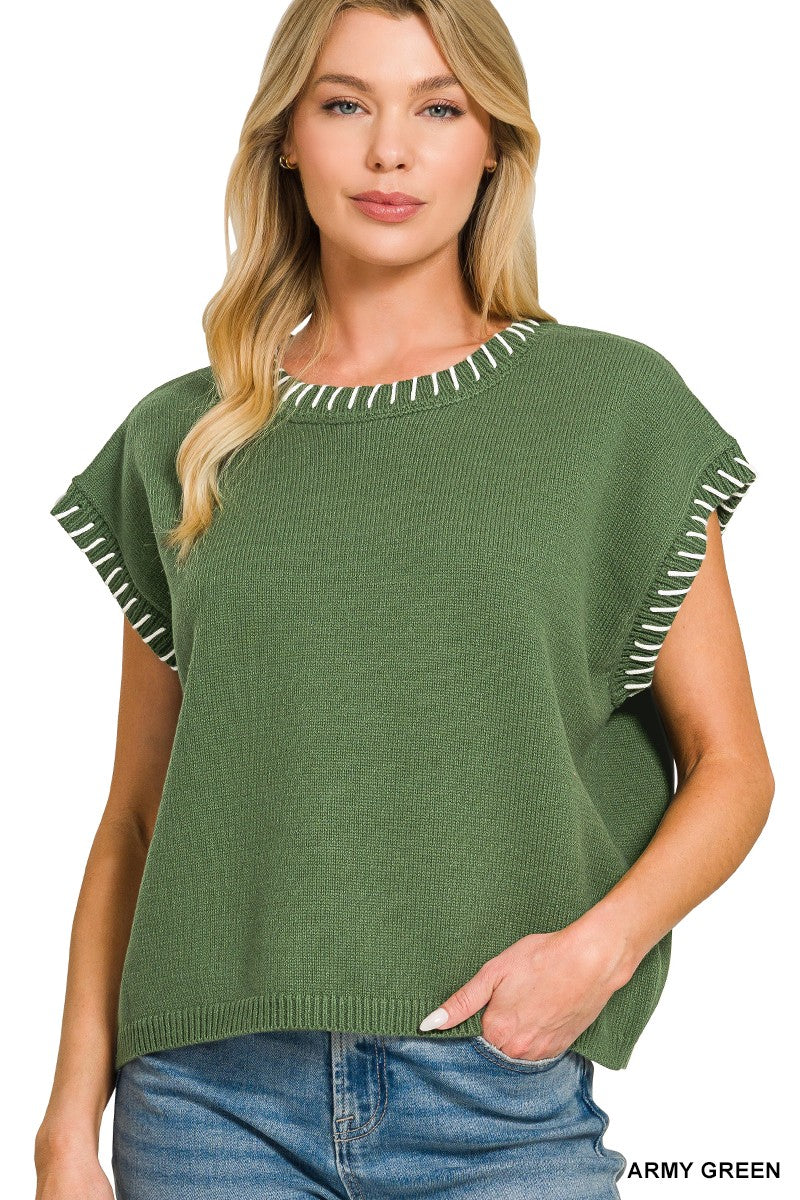 The Stitched Sweater vest Green