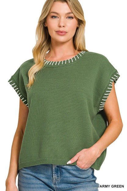 The Stitched Sweater vest Green