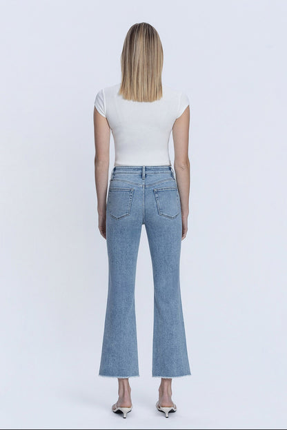 High Rise Raw Hem Kick Flare Jeans