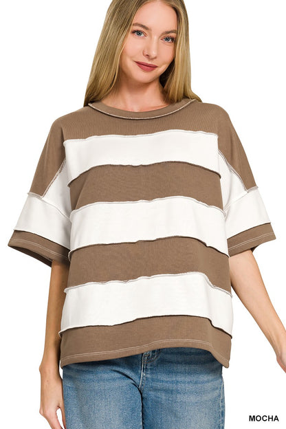 French Terry Striped Top  Mocha