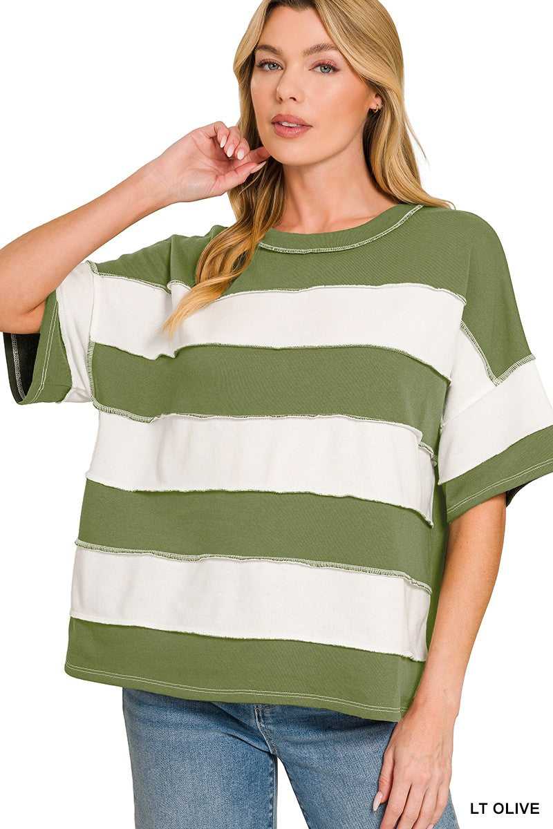 French Terry Striped Top Olive