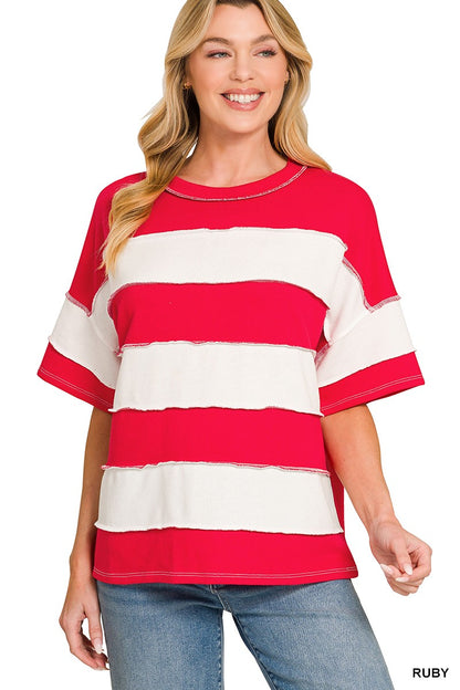 French Terry Striped Top Ruby