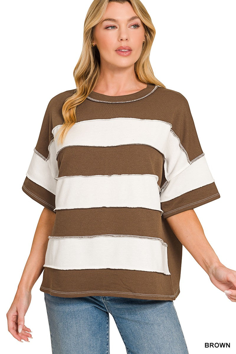 French Terry Striped Top Brown