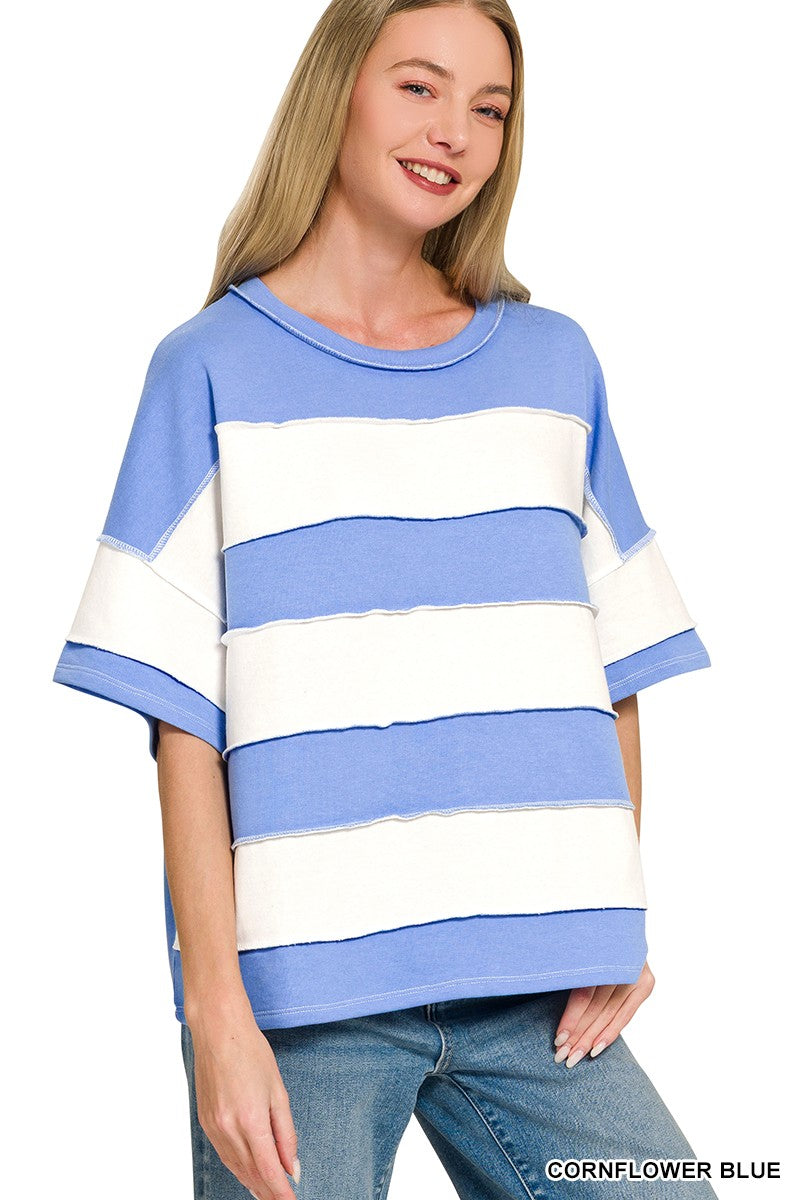 French Terry Striped Top Blue