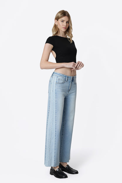High Rise Two Tone Twist Wide Jeans