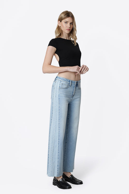 High Rise Two Tone Twist Wide Jeans