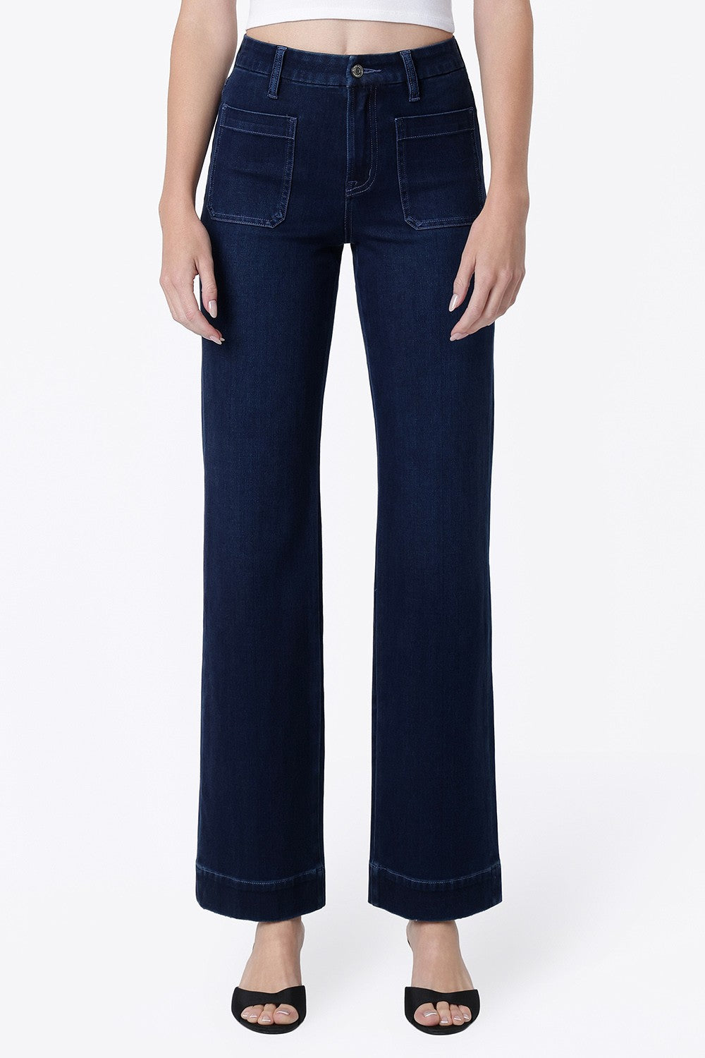 High Rise Patch Pocket Slim Wide Jeans