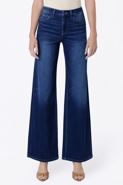 High Rise Full Length Dark Wide Jeans