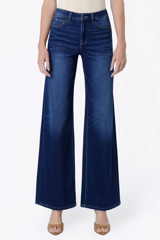 High Rise Full Length Dark Wide Jeans