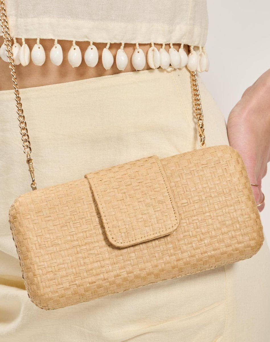 Sylvi Straw Clutch Bag With Chain Strap