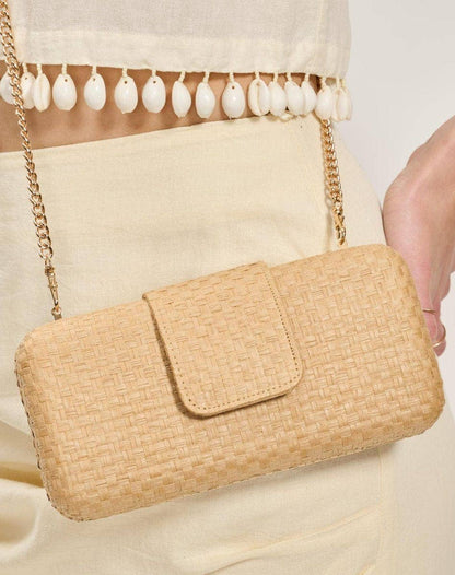 Sylvi Straw Clutch Bag With Chain Strap