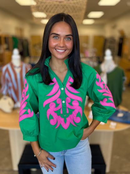 The Wynonna Flare Blouse-Green