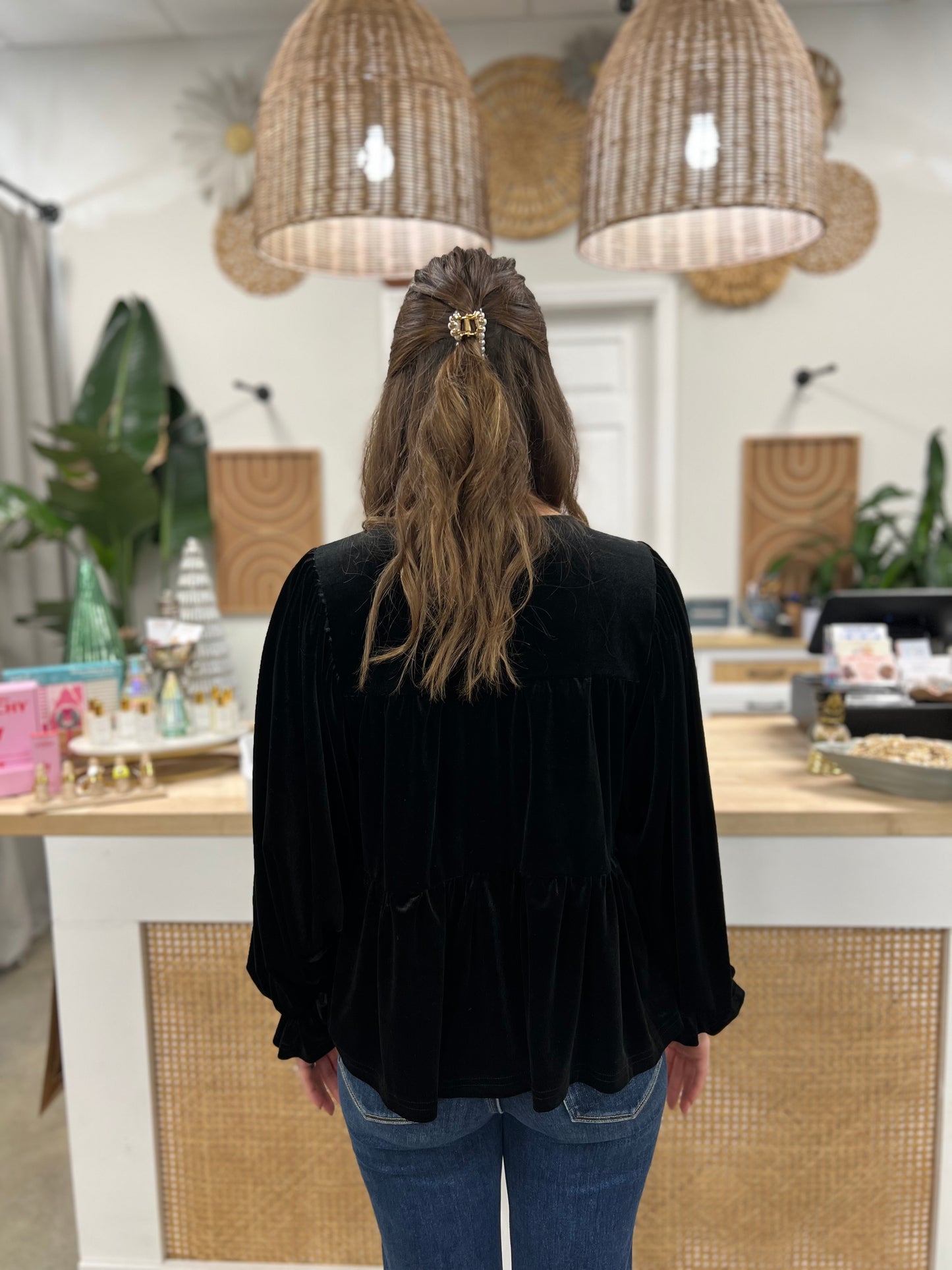 Christmas Velvet Noelle Top Black