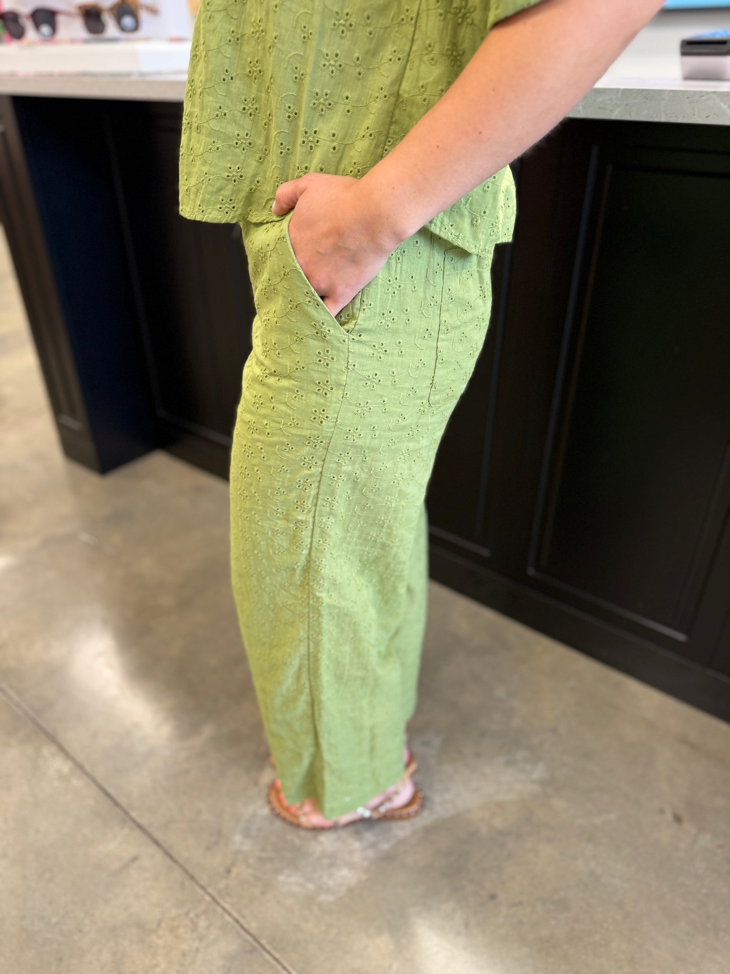 The Floral Eyelet Pants In Palm