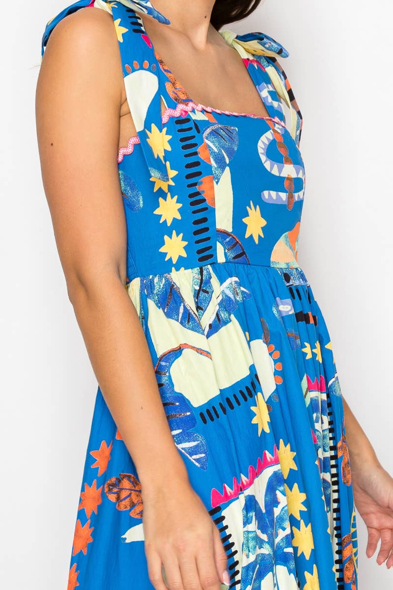 Retro Rio Blue Tropical Maxi Dress