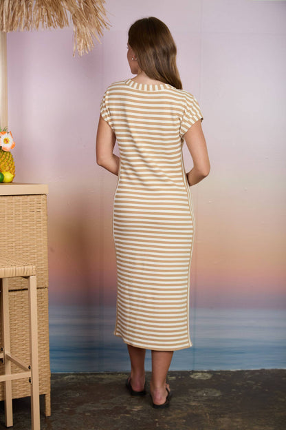 HENLEY SHORT SLEEVE KNIT MIDI DRESS KHAKI