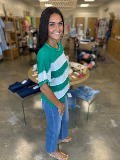 French Terry Striped Top K Green