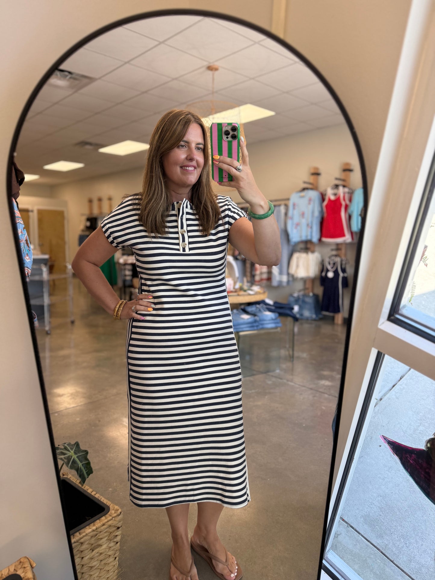 HENLEY SHORT SLEEVE KNIT MIDI DRESS NAVY