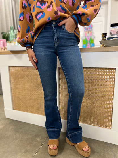 HIGH RISE TROUSER HEM BOOTCUT JEANS