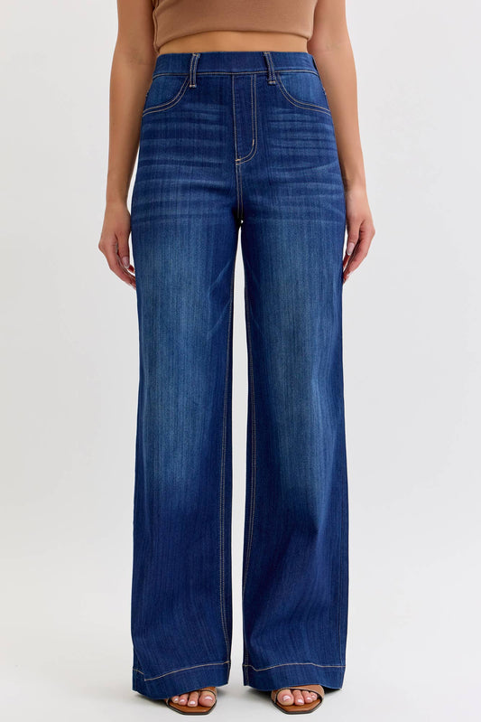 Comfort Dark High Rise Pull-On Wide Leg Jean