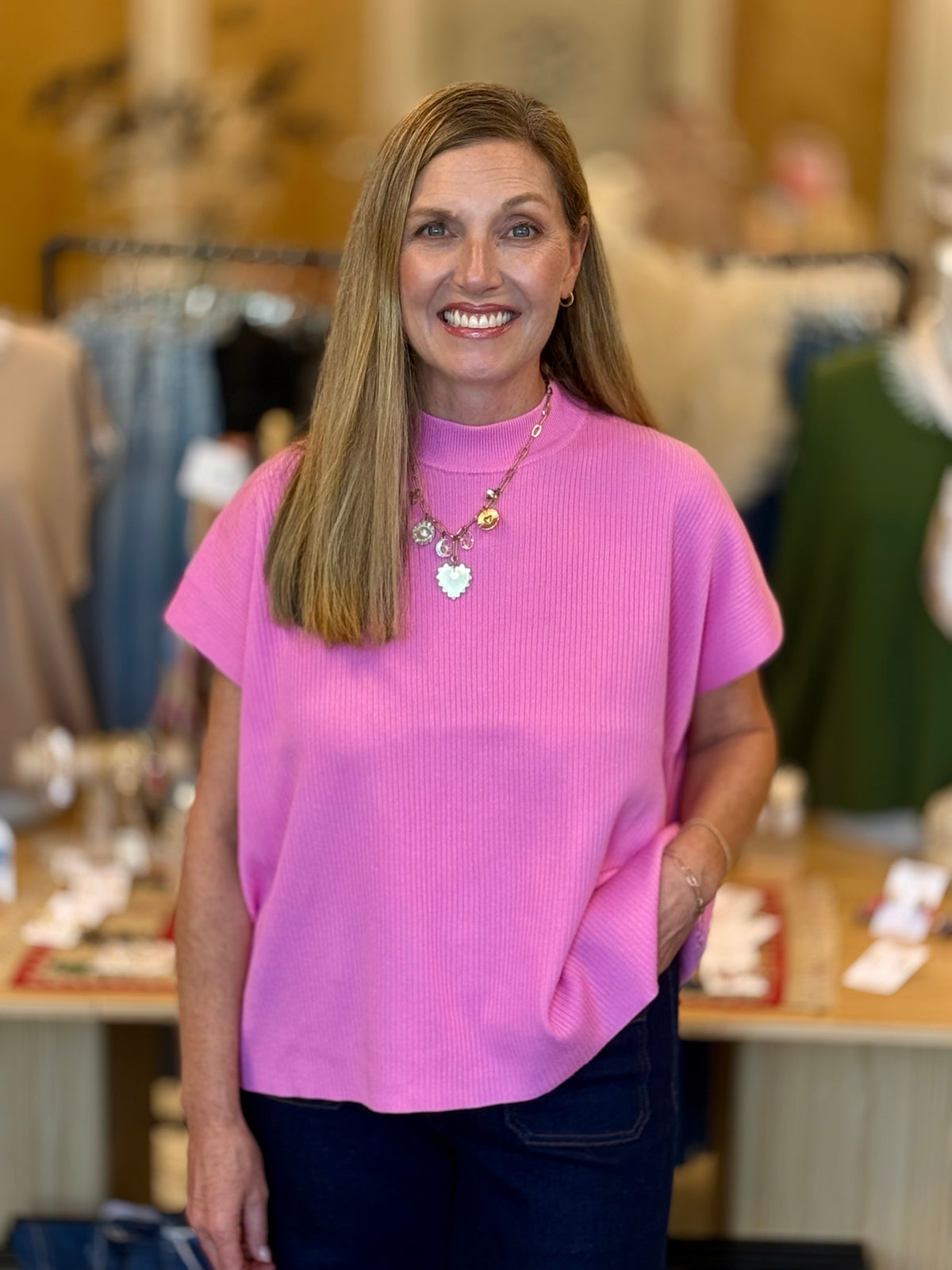 The Mock Neck Boxy Sweater Pink