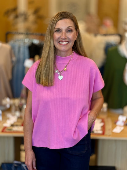 The Mock Neck Boxy Sweater Pink