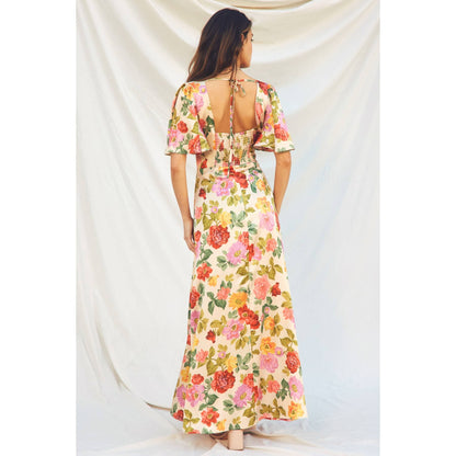 Gift of Love Flutter Sleeve Plunging Maxi Dress