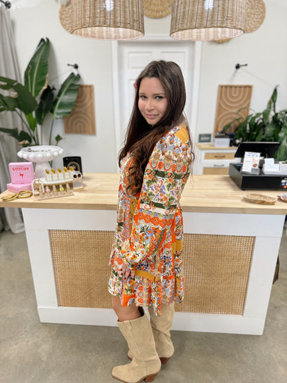 Patchwork Ruffled Mini Dress