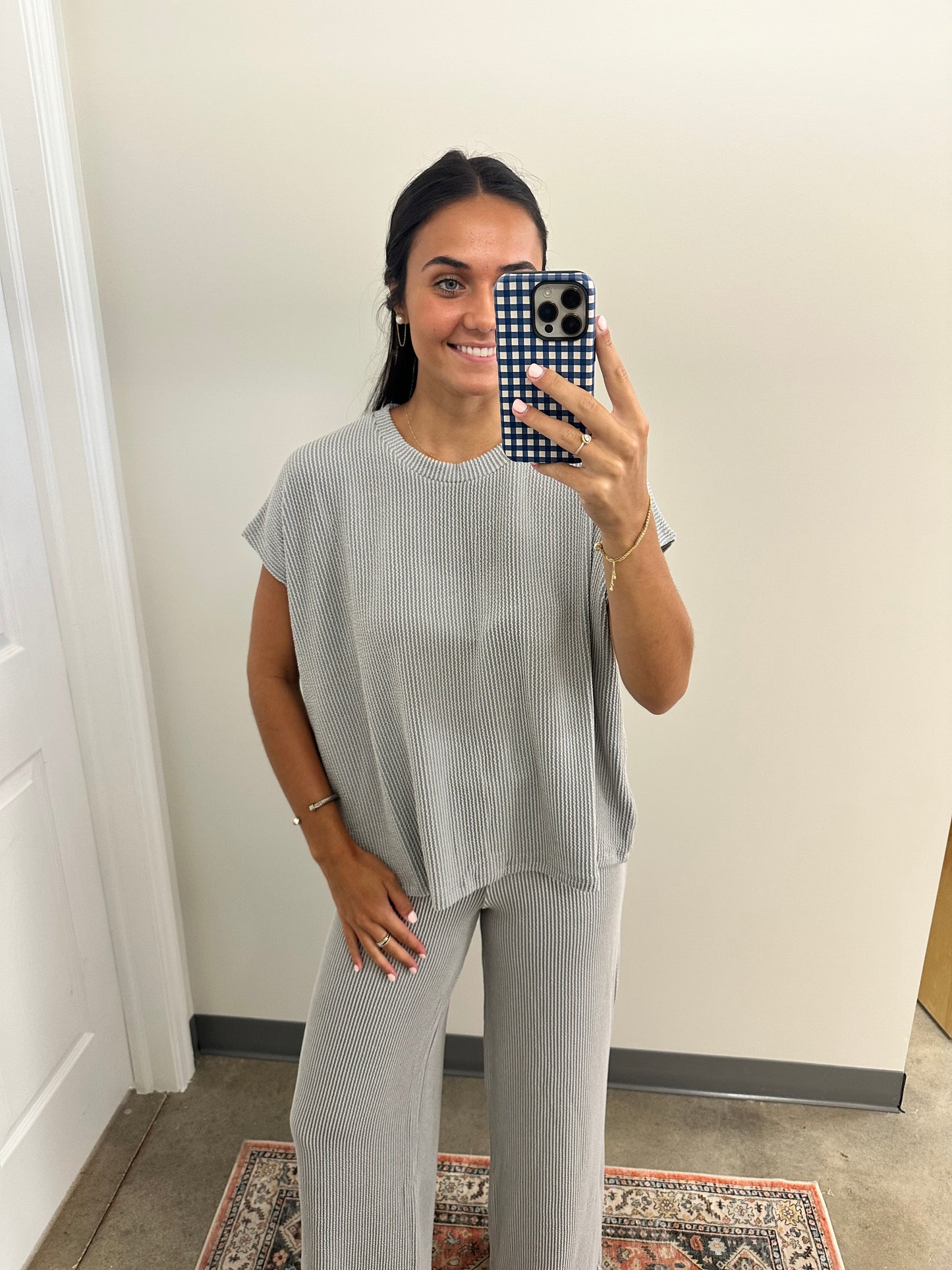 Raised Rib Relaxed Top & Pants Set Sleet