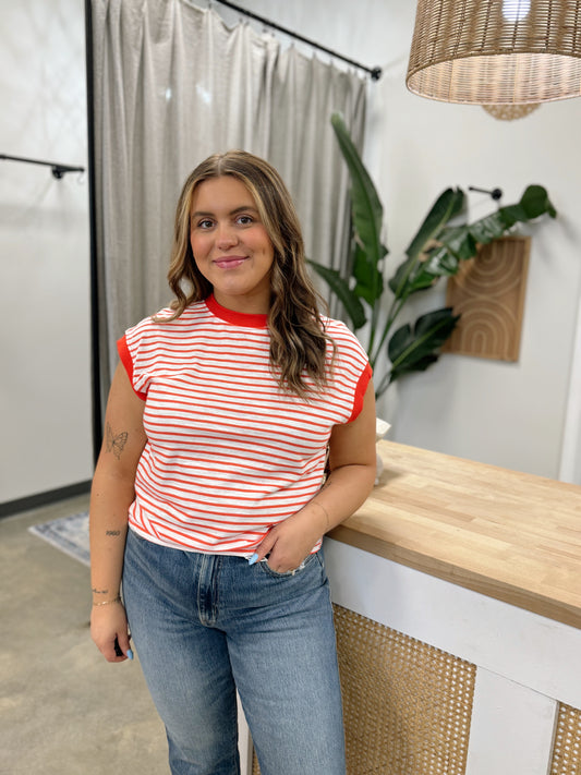Nautical Cap Sleeve Striped Top Strawberry
