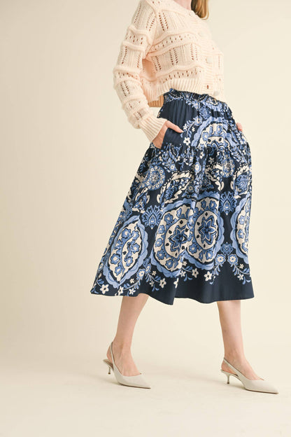 Navy Medallion Pull on Skirt