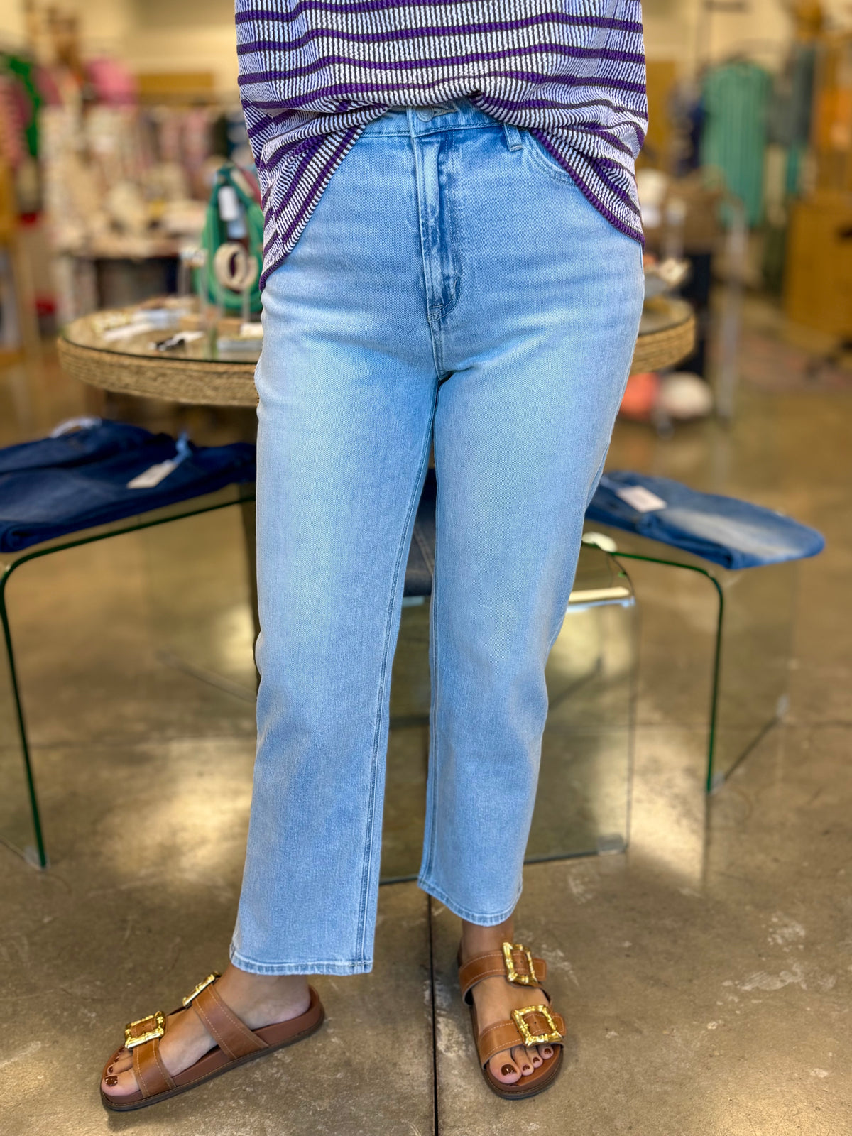 Super High Rise Light Wash Tapered Leg Jeans